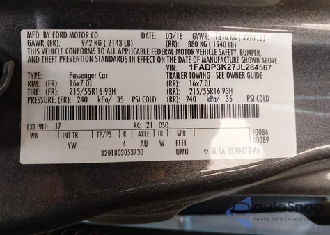 2018 Ford Focus Se из США, поврежденный, VIN 1FADP3K27JL284567